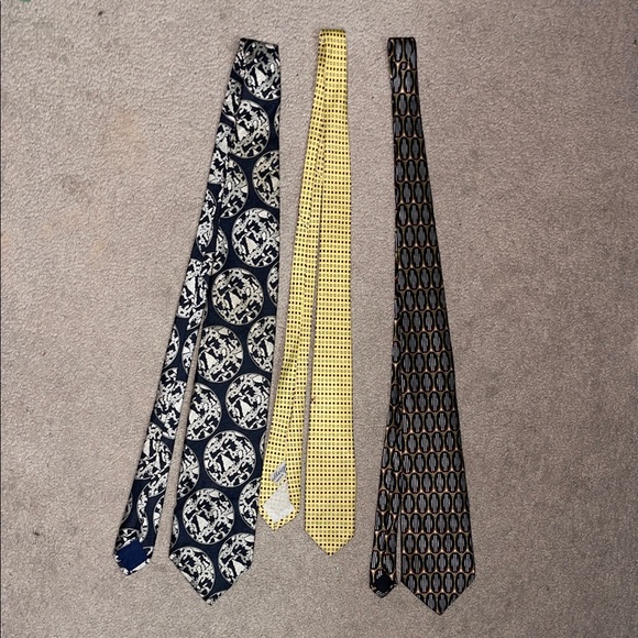 Elegant Men's Tie Set - Navy Yellow Brown
